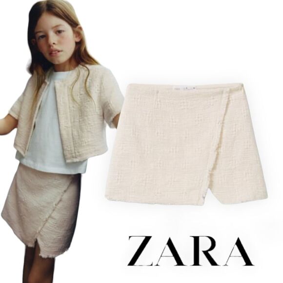 ZARA Kids | Ecru | STRUCTURED FRAYED WRAP SKIRT - Picture 1 of 6